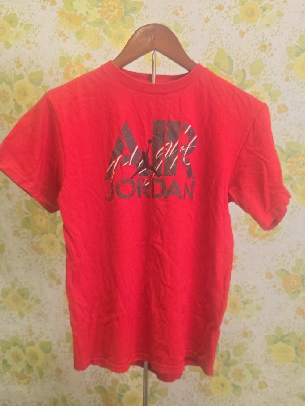 Kids Jordan Red Tee with Metallic Black Logo